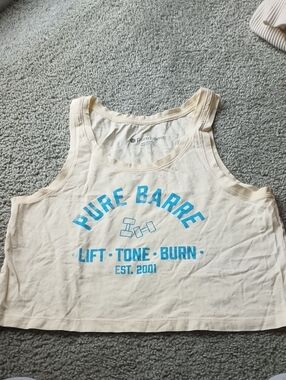 Pure Barre Cream Crop Tank with Bright Blue Logo